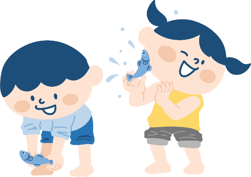 魚をつかまえる子どもたち